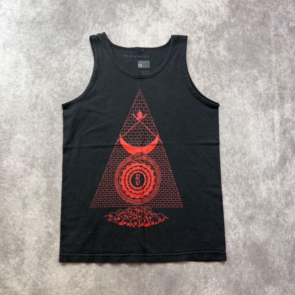 Black Scale Mens Graphic Tank Top Black Red Pyramid Skulls Streetwear Small